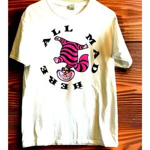 Y2K “All Mad Here" Cheshire CAT Shirt Alice And Wonderland Disney Movie 70s Med